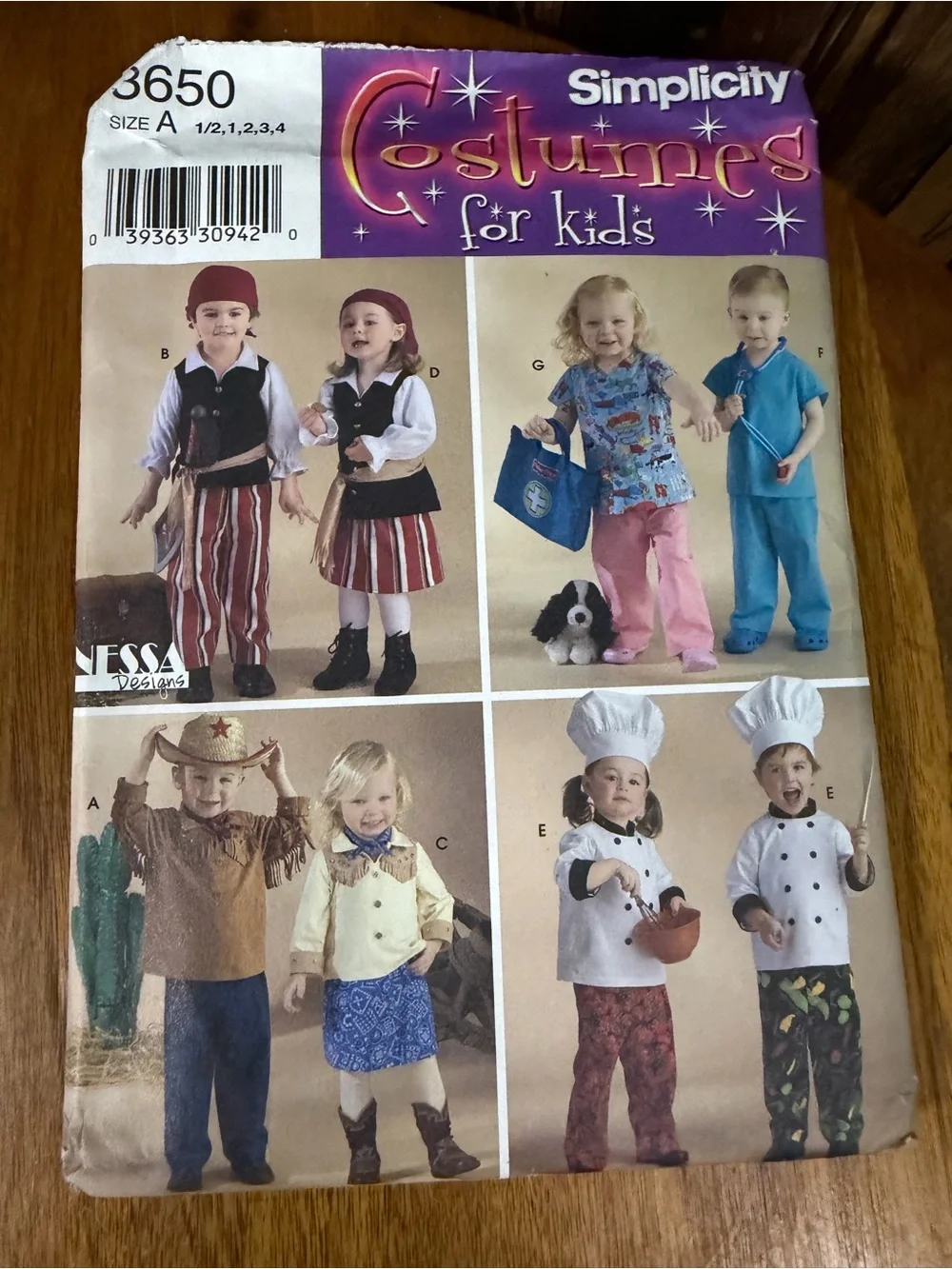 Lot of 3 Simplicity Kids Costume Patterns penguin poodle skirt chef cowboy